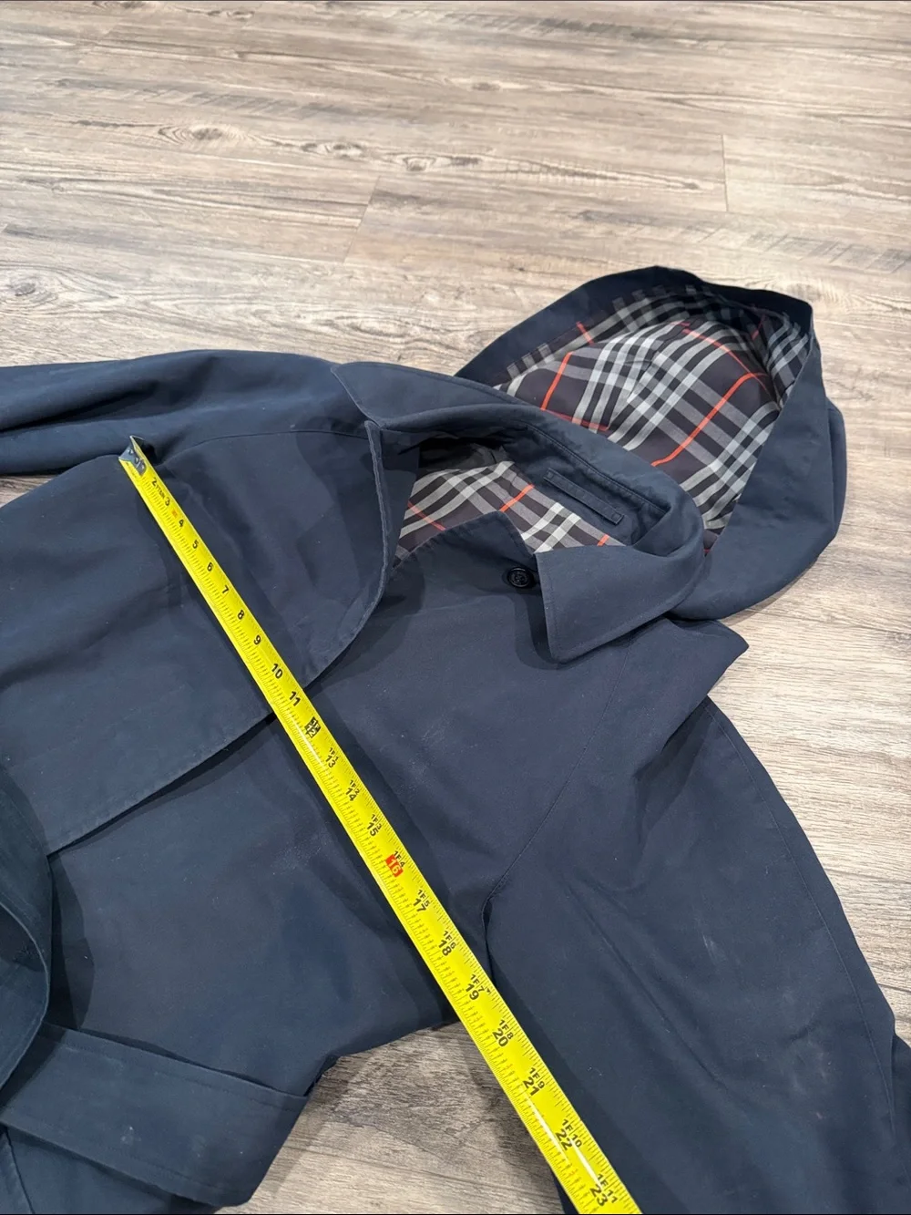 Burberry London Rain Jacket Trench Coat Removable Hood Belted Navy Women’s - Picture 10 of 14